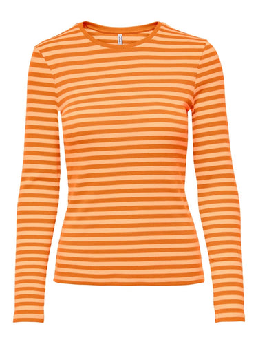 Line Long Sleeved Striped T-shirt - Amber Yellow - ONLY - Orange