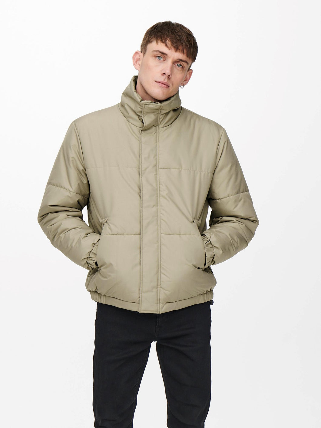 Orion Quilted Jacket - Chinchilla - Only & Sons - Khaki