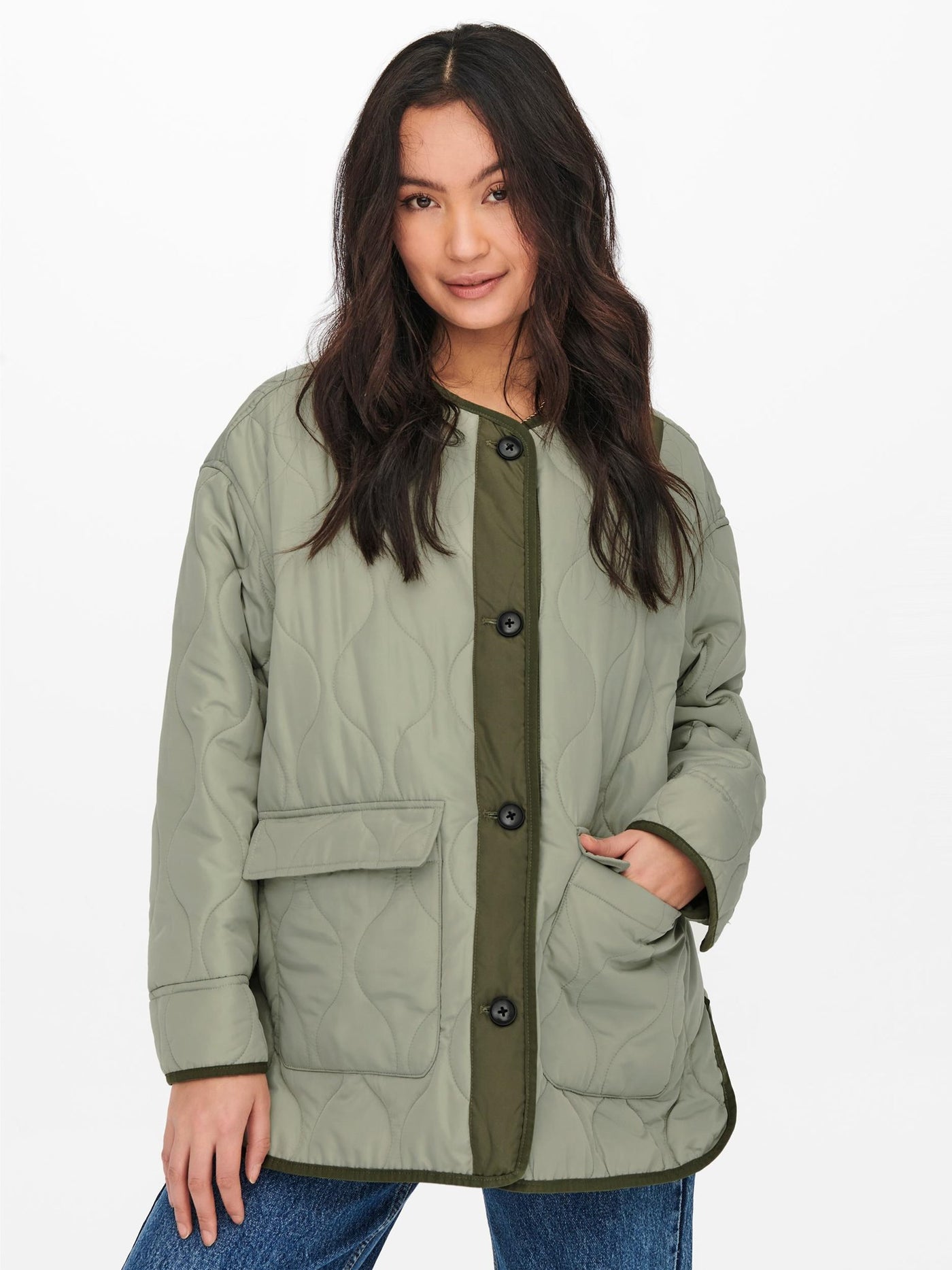 Charlee Oversize Quilt Jacket - Green - ONLY - Green