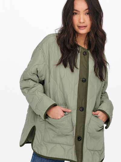 Charlee Oversize Quilt Jacket - Green - ONLY - Green 4