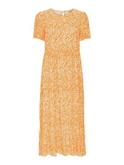 Malle Midi Dress - Flowered Orange - ONLY - Orange