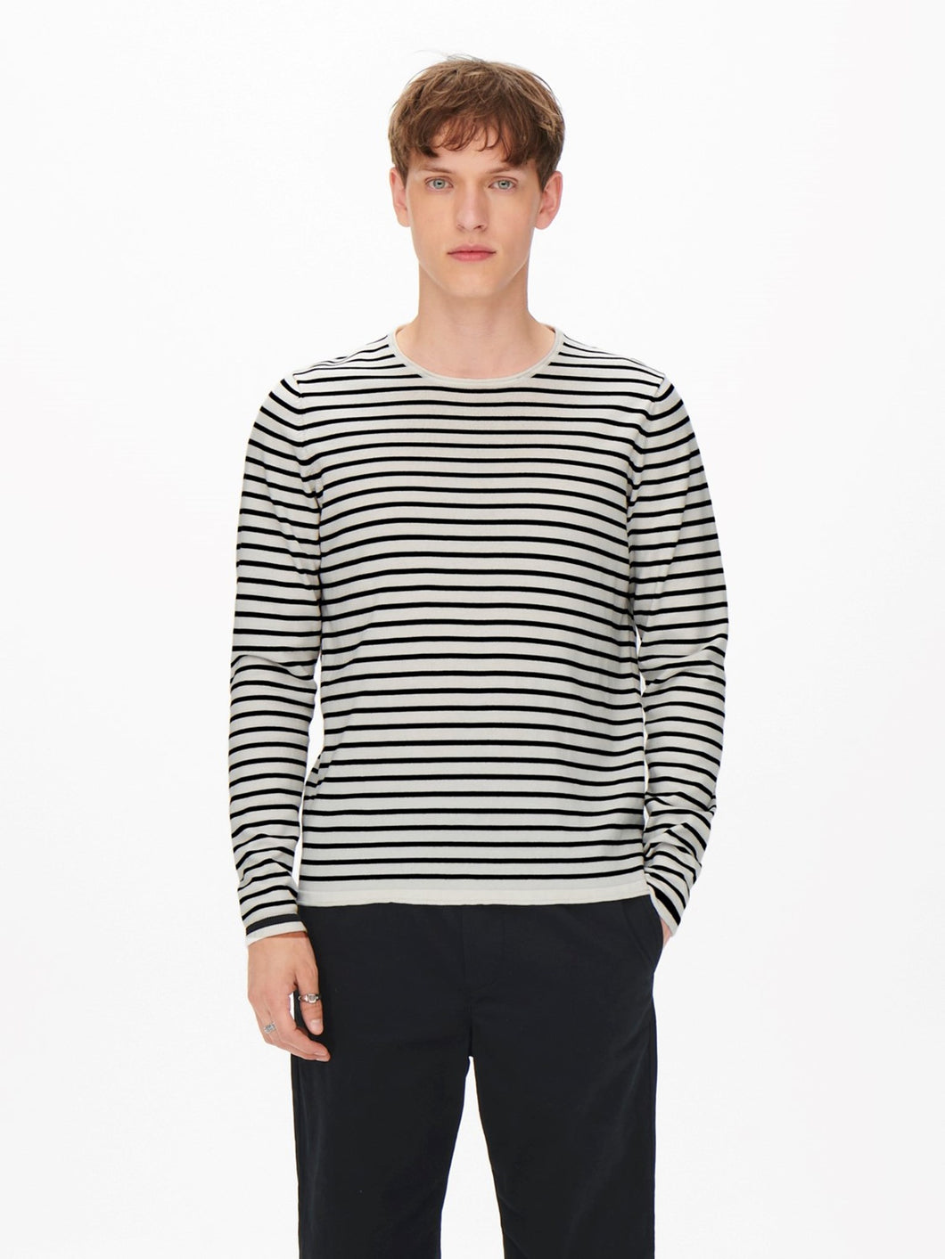 Coby Striped Knit - Star White - Only & Sons - White