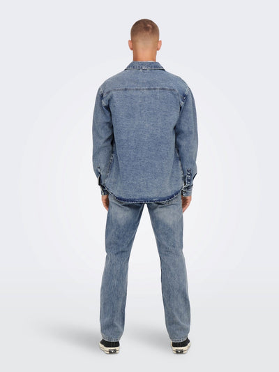 Bill Washed Overshirt - Blue Denim - Only & Sons - Blue 6