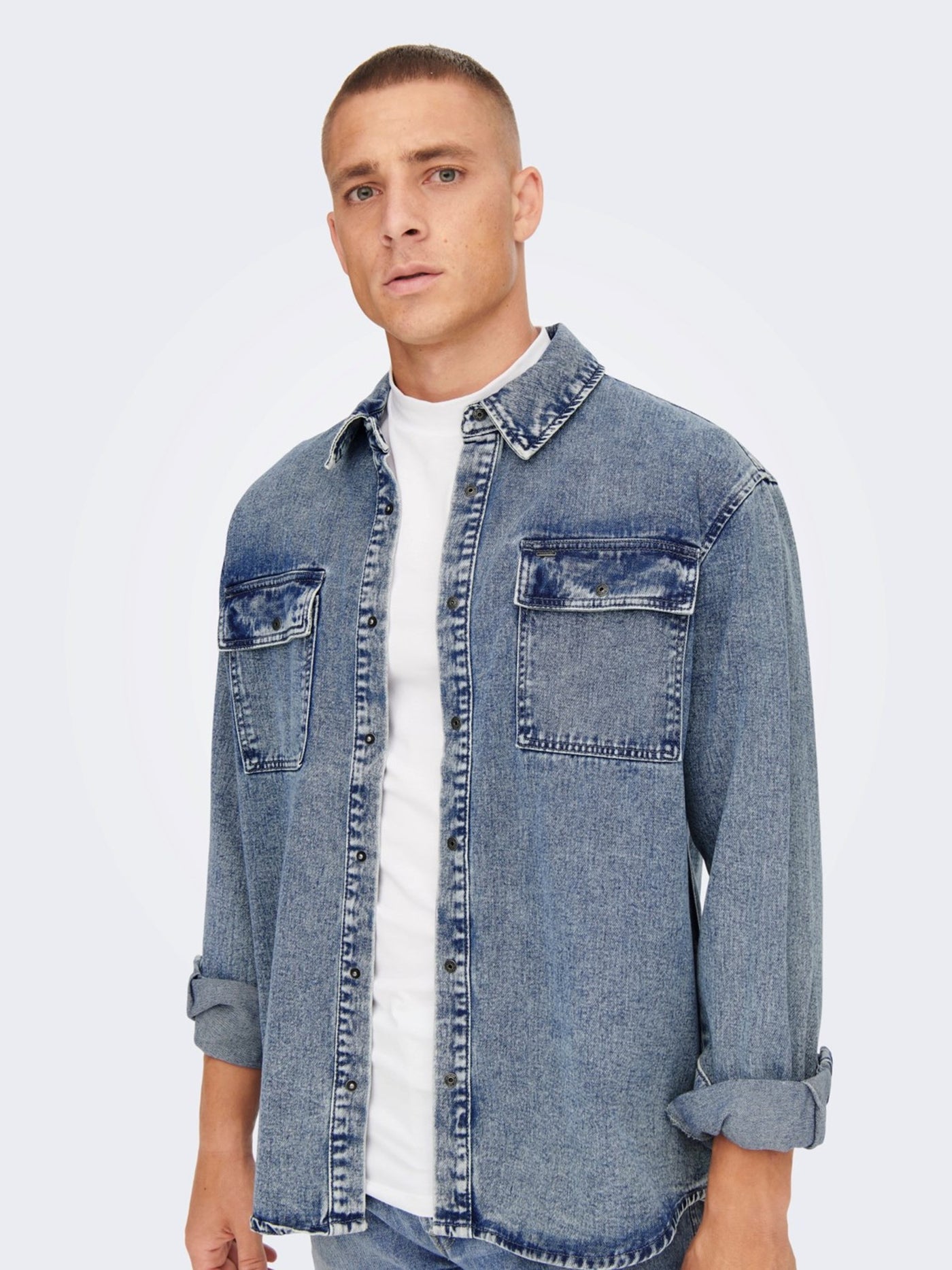 Bill Washed Overshirt - Blue Denim - Only & Sons - Blue 3