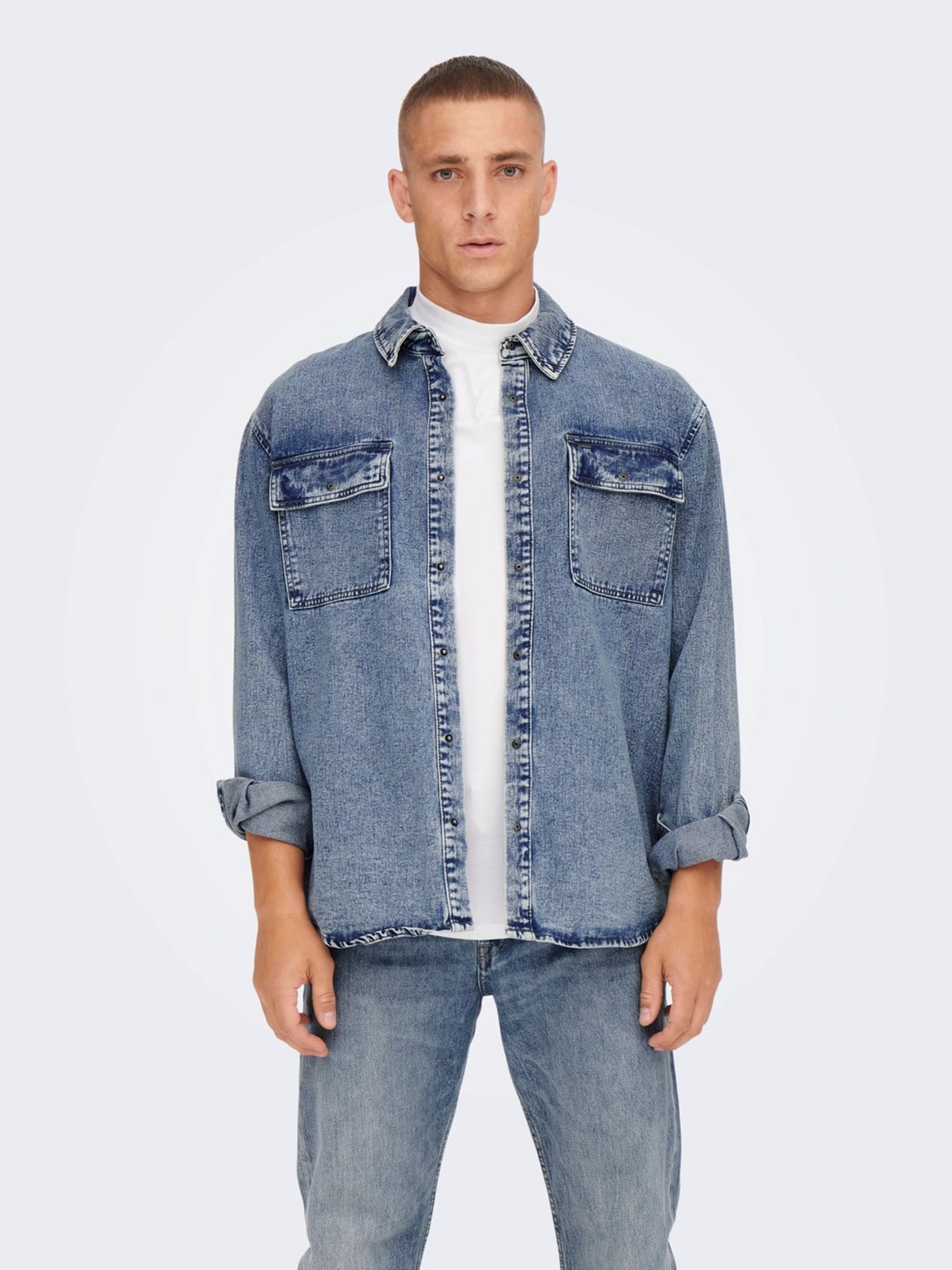 Bill Washed Overshirt - Blue Denim - Only & Sons - Blue 4