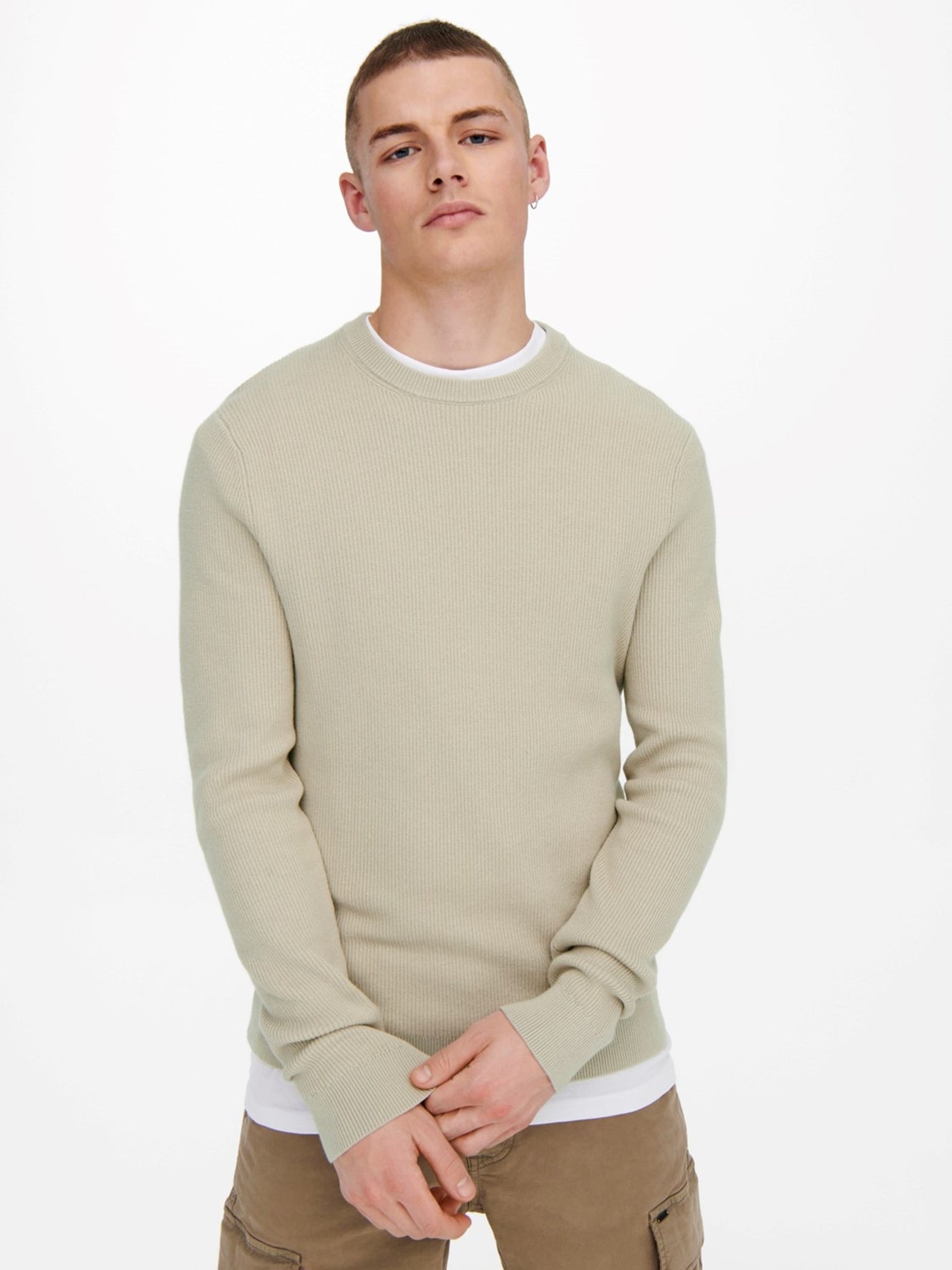 Phil Knit Pullover - Silver Lining - Only & Sons - Khaki 2