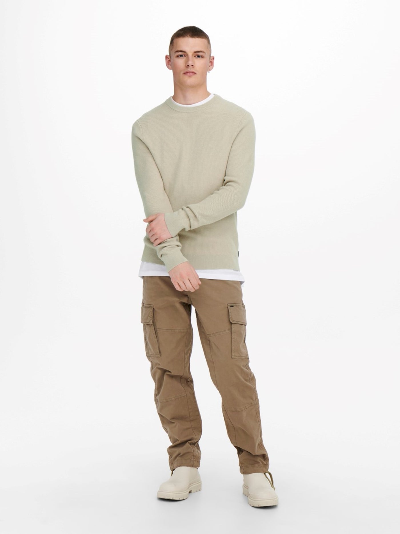 Phil Knit Pullover - Silver Lining - Only & Sons - Khaki 3