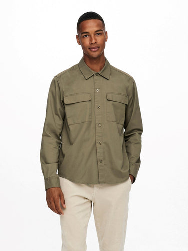 Matti Twill Overshirt - Green - Only & Sons - Green