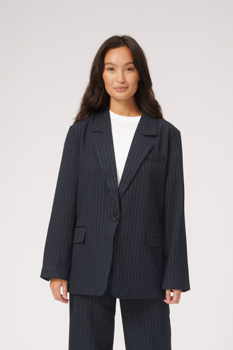 Oversized Blazer - Navy Pinstripe - TeeShoppen - Blue