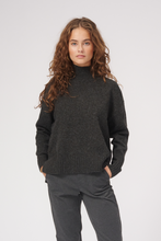 Load image into Gallery viewer, Oversized Knitted Polo-Neck Jumper - Dark Grey Melange - TeeShoppen - Grey
