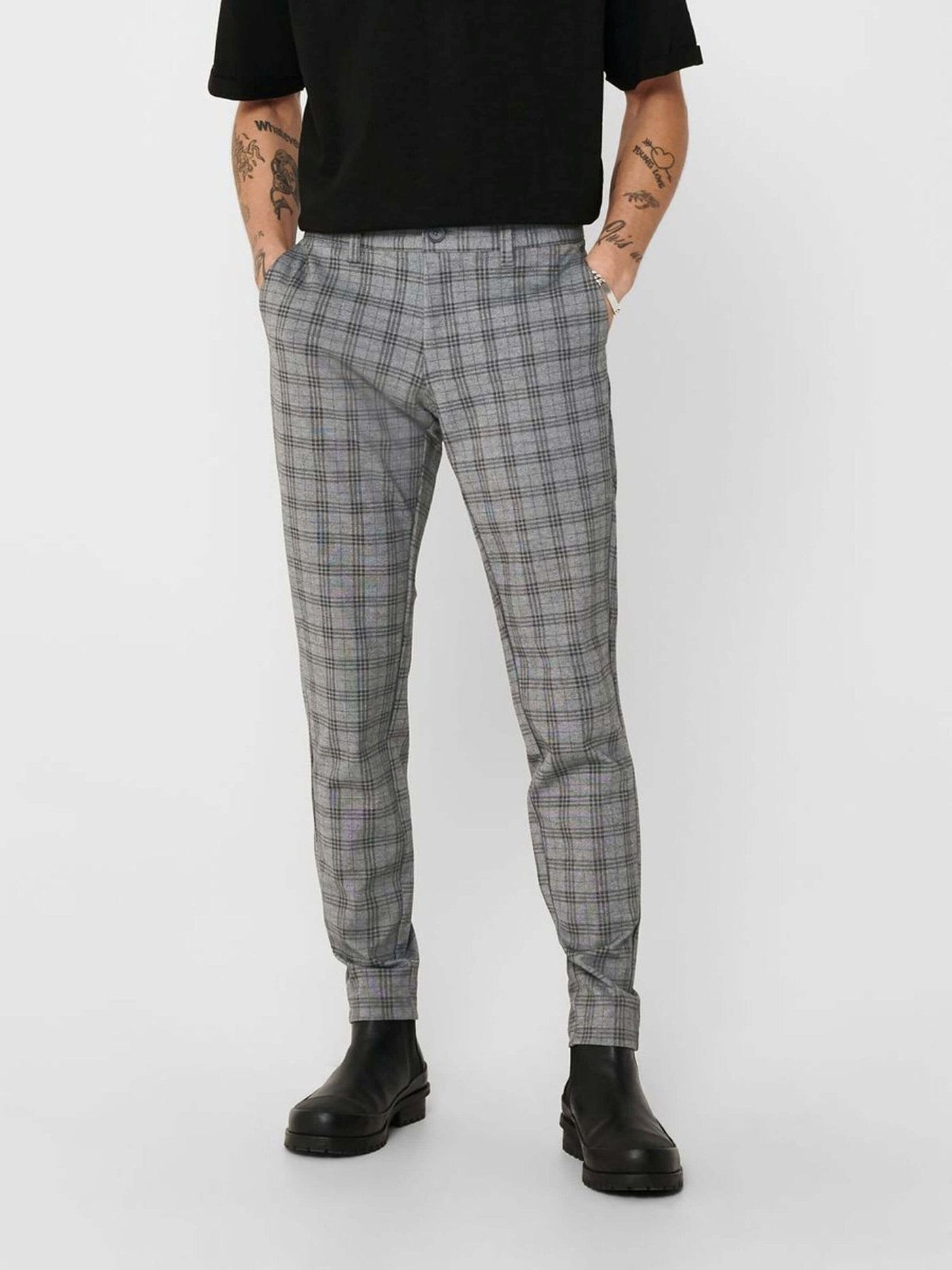 Mark Pants checkered - Light gray - Only & Sons - Grey