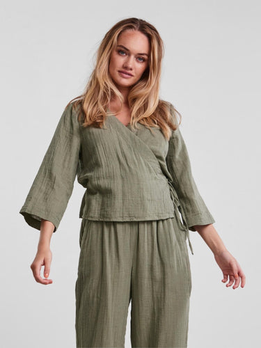 Lelou Wrap Top - Sea Spray - PIECES - Green