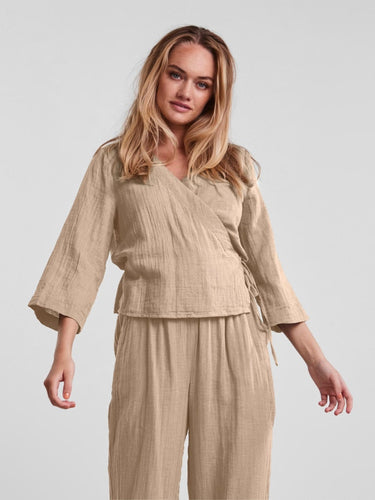 Lelou Wrap Top - Nomad - PIECES - Khaki