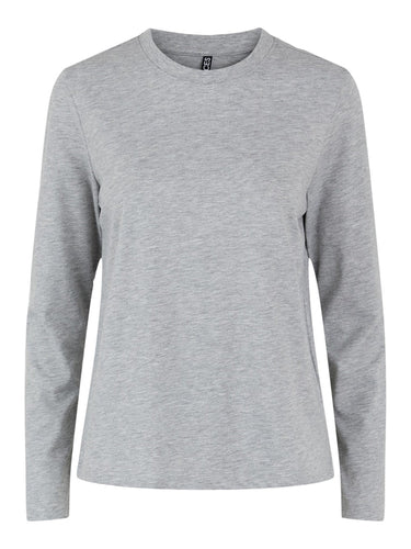 Ria Solid Tee - Light Grey Melange - PIECES - Grey