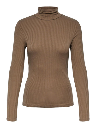 Kitte Rollneck Top - Fossil - PIECES - Brown 5