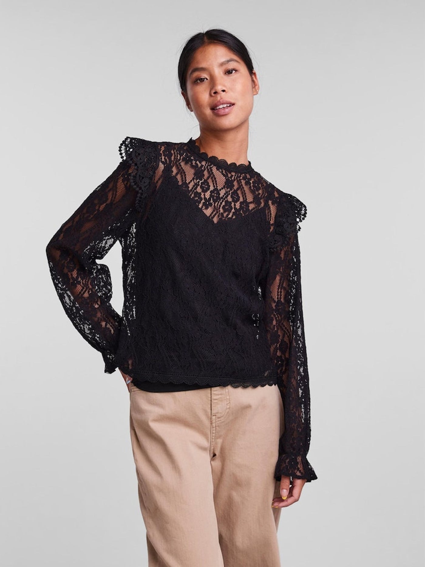 Allie Lace Bluse - Black - PIECES - Black