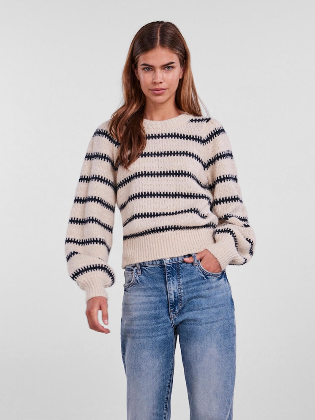 Nadine Longsleeve Knit - Buttercream - PIECES - Khaki