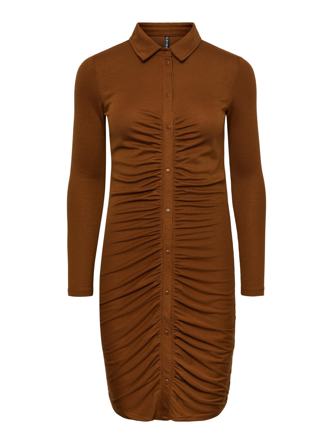 Norma Long Sleeve Dress - Brown - PIECES - Brown