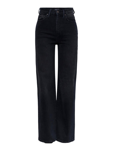 Flikka High Waist Wide Jeans - Black Denim - PIECES - Black