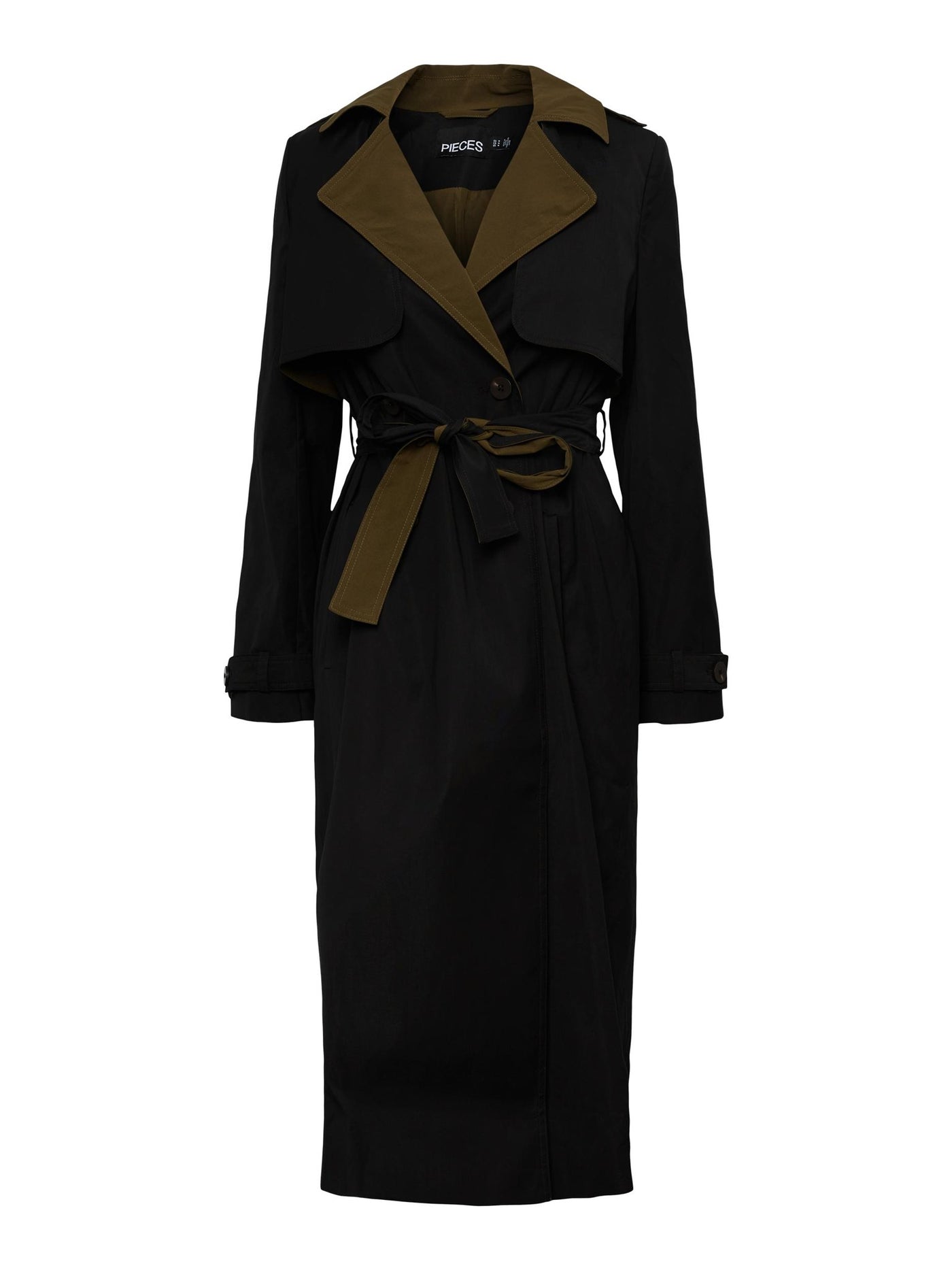 Nikkie Long Belt Trenchcoat - Black - PIECES - Black