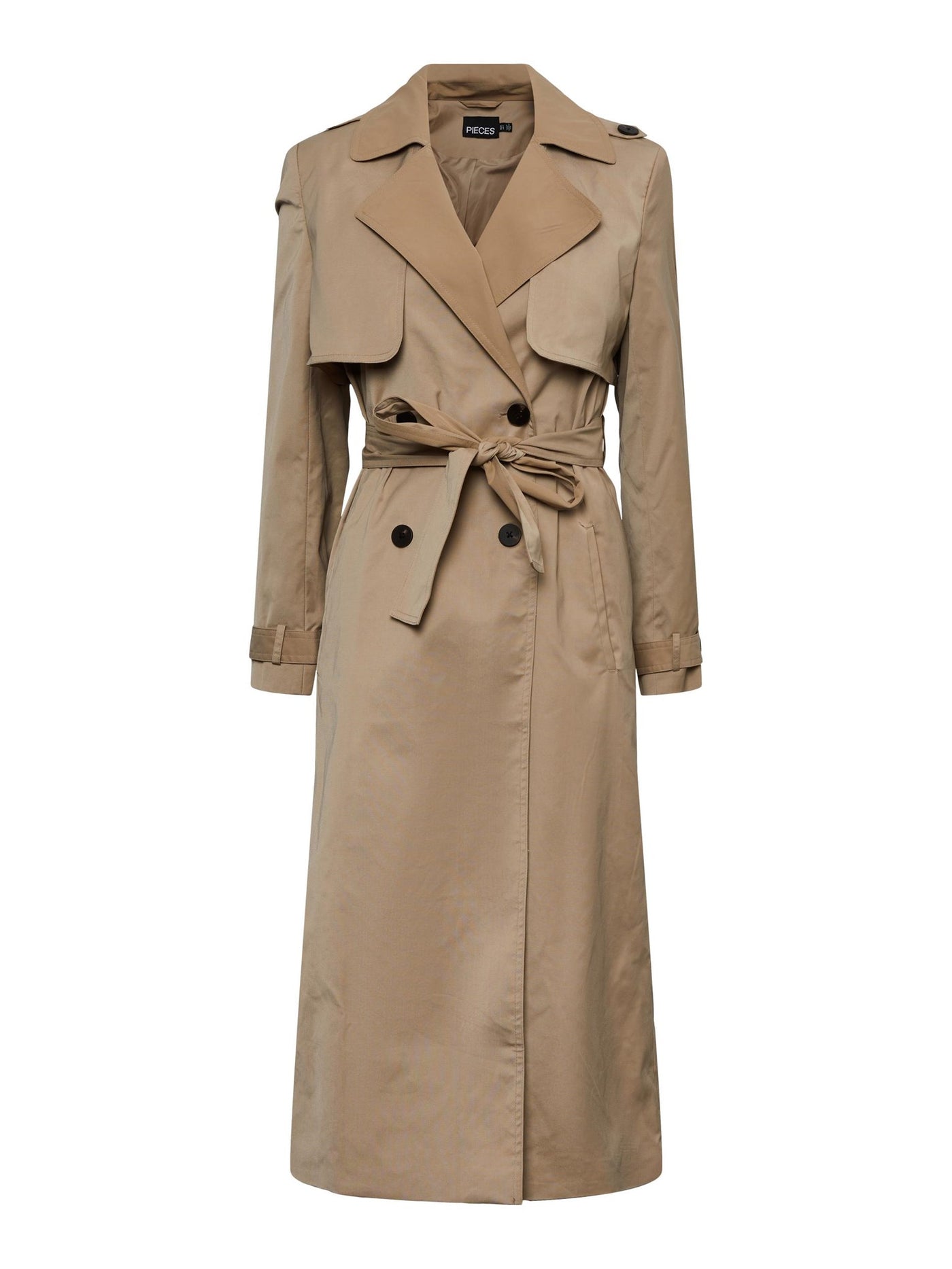 Nikkie Long Belt Trenchcoat - Silver Mink - PIECES - Brown