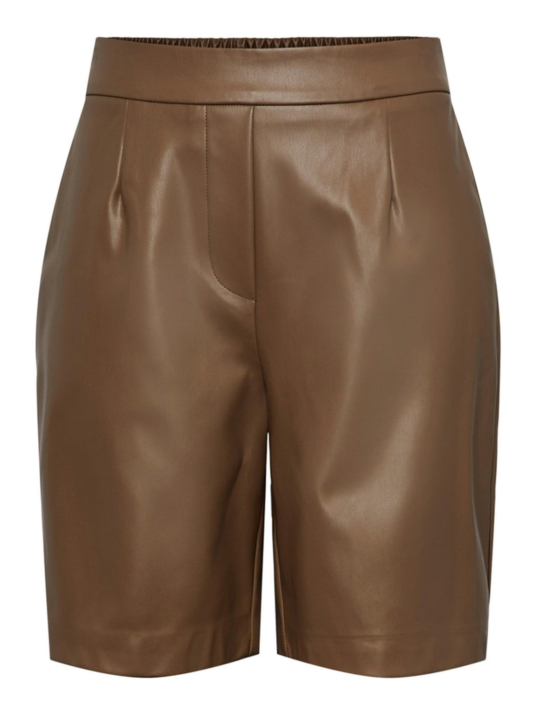 Nicole High Waist Shorts - Fossil - PIECES - Brown