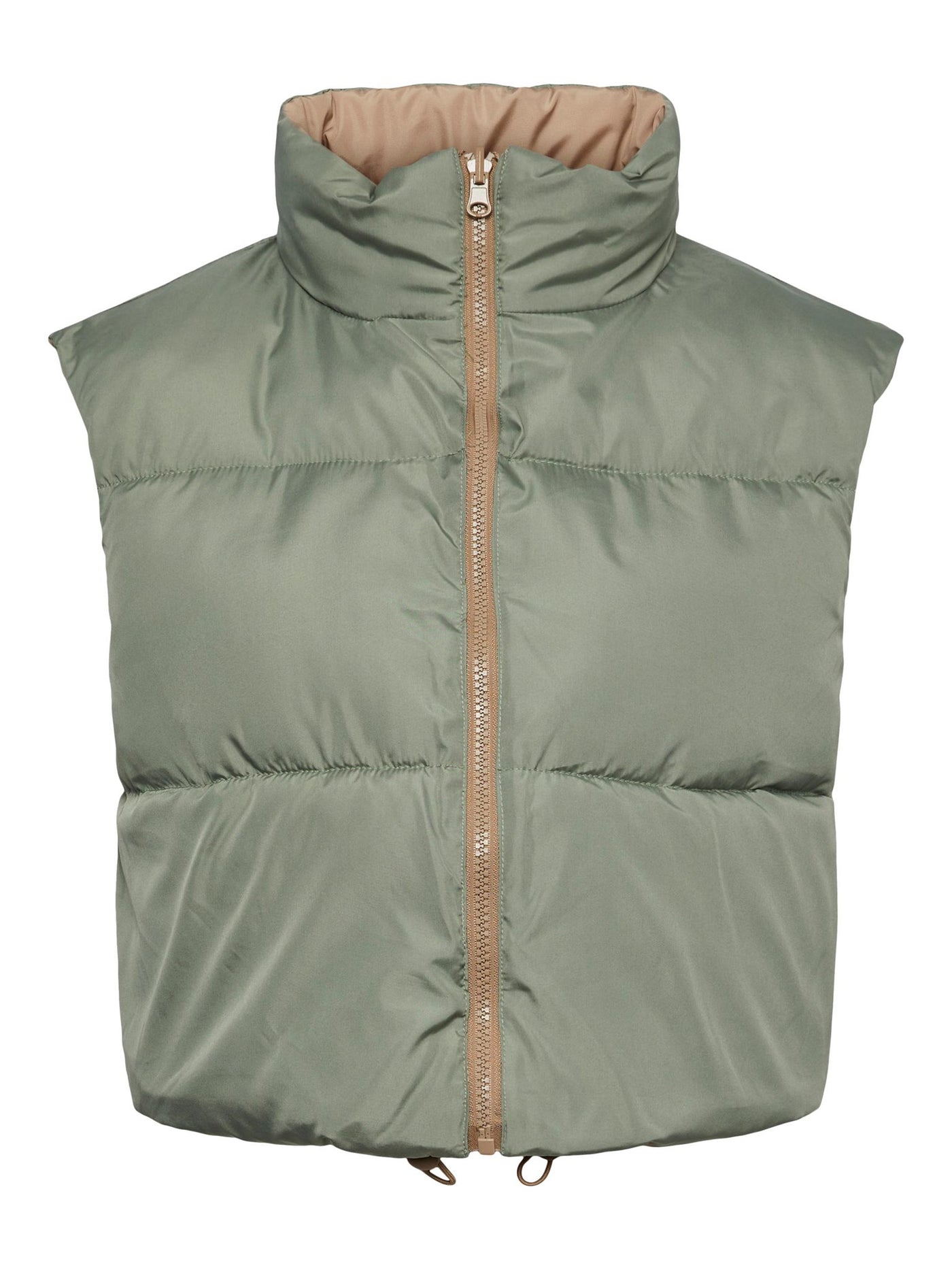 Nadia Short Puffer Vest - Silver Mink - PIECES - Brown 2