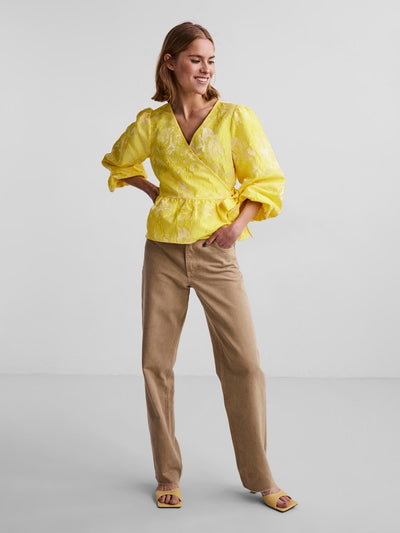 Aviona Wrap Blouse - Pale Banana - PIECES - Yellow 3