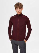 Load image into Gallery viewer, Pima cotton cardigan - Burgundy Red (with zipper) - Selected Homme - Red
