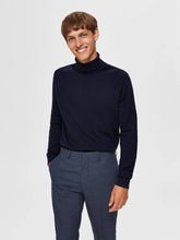 Load image into Gallery viewer, Pima cotton turtleneck sweater - Navy - Selected Homme - Blue
