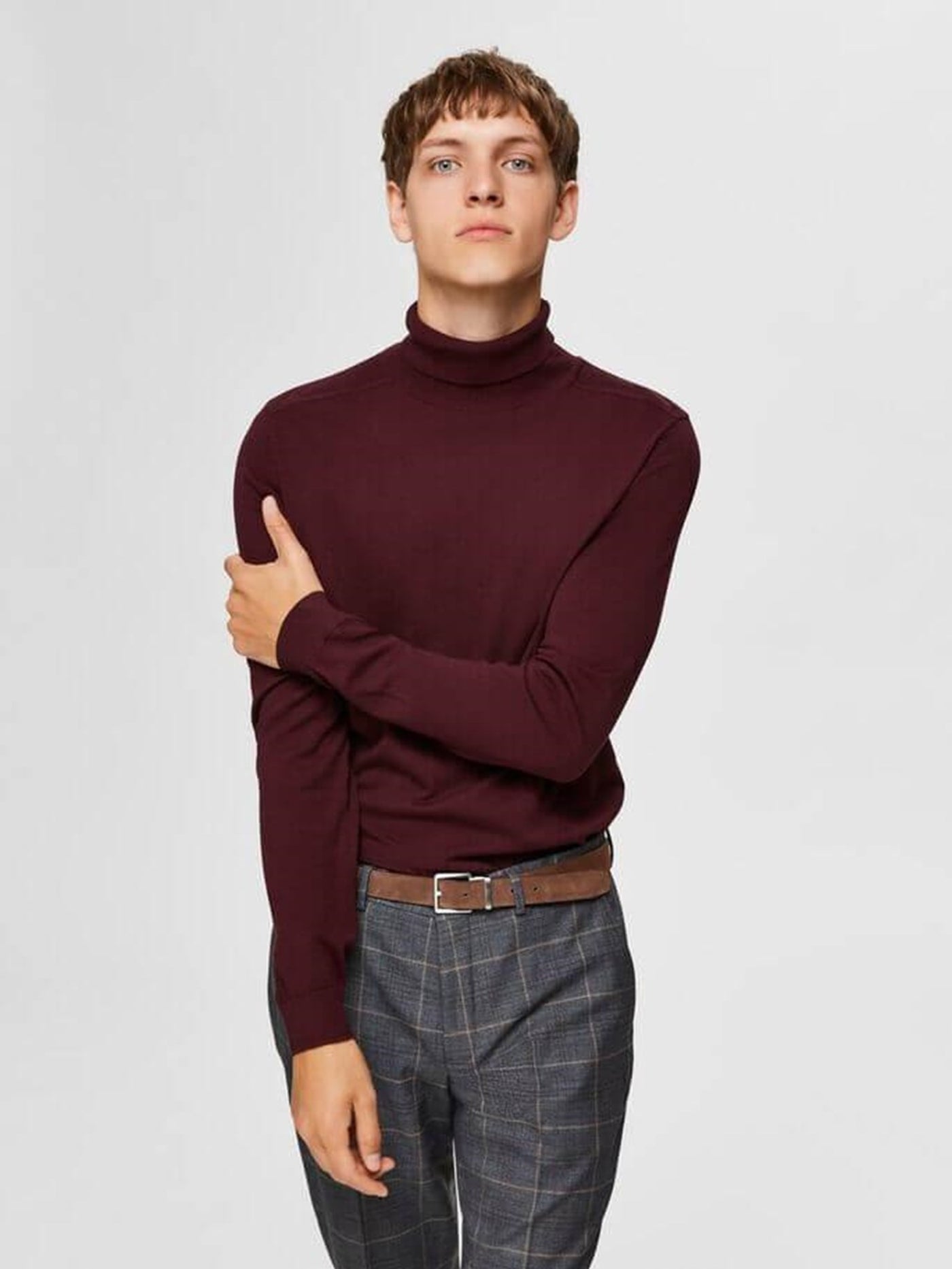 Pima cotton turtleneck sweater - Burgundy Red - Selected Homme - Red