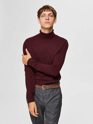 Pima cotton turtleneck sweater - Burgundy Red - Selected Homme - Red