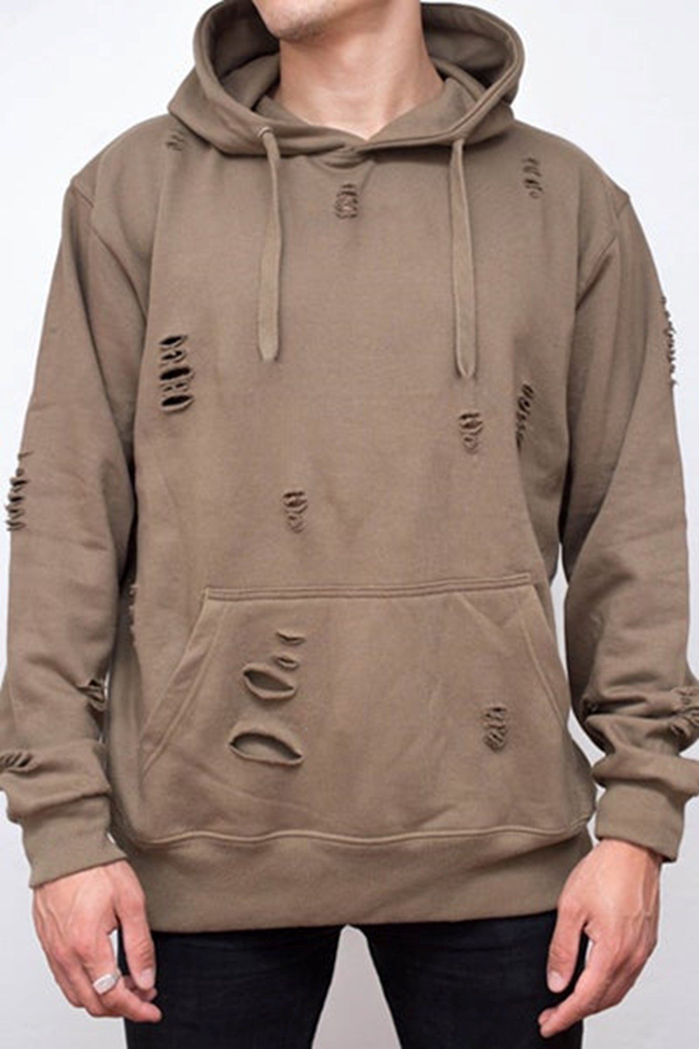 Ripped hoody - Army Green - TeeShoppen - Green 4