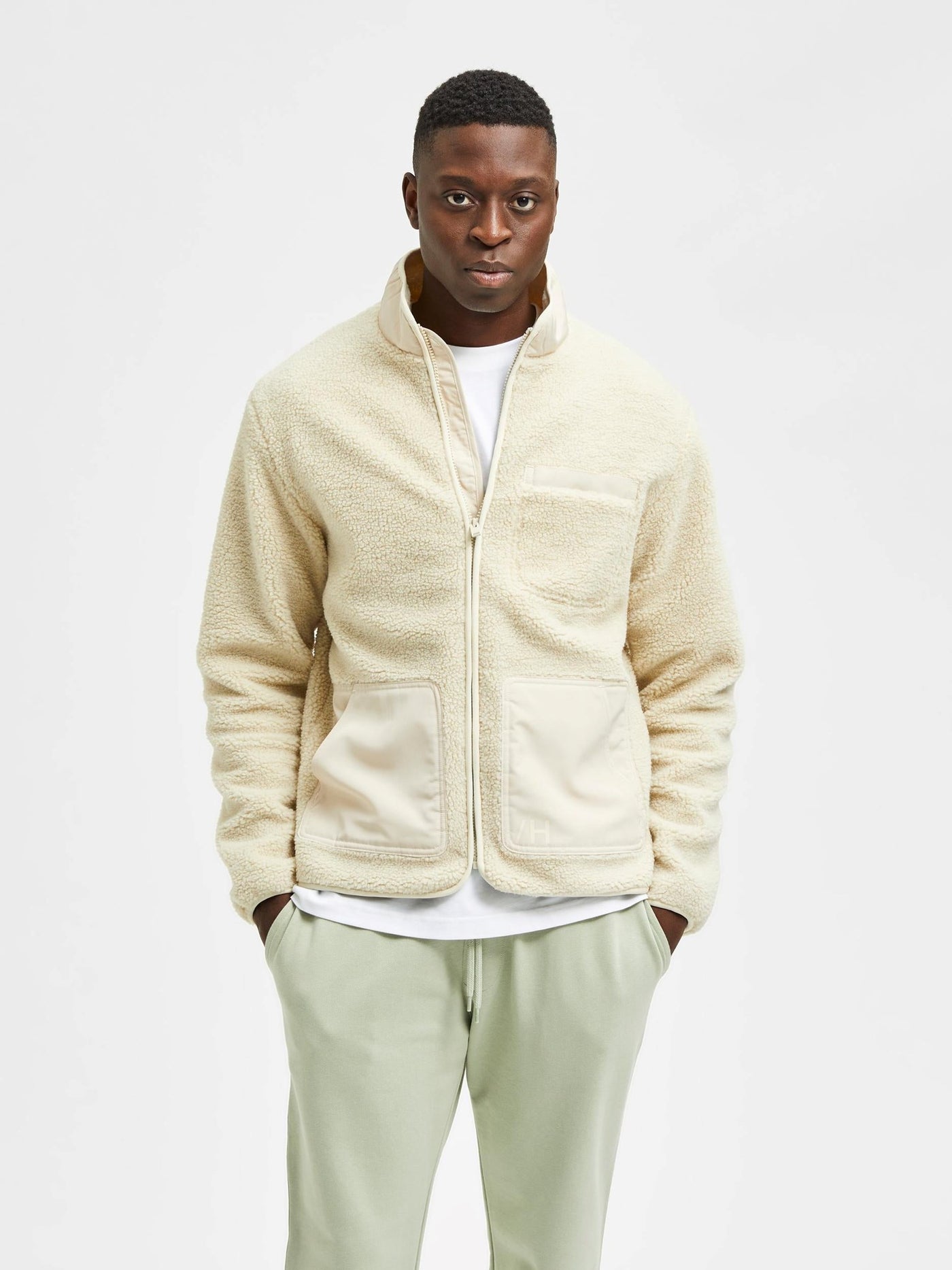 Sterling Fleece Jacket - Oatmeal - Selected Homme - White