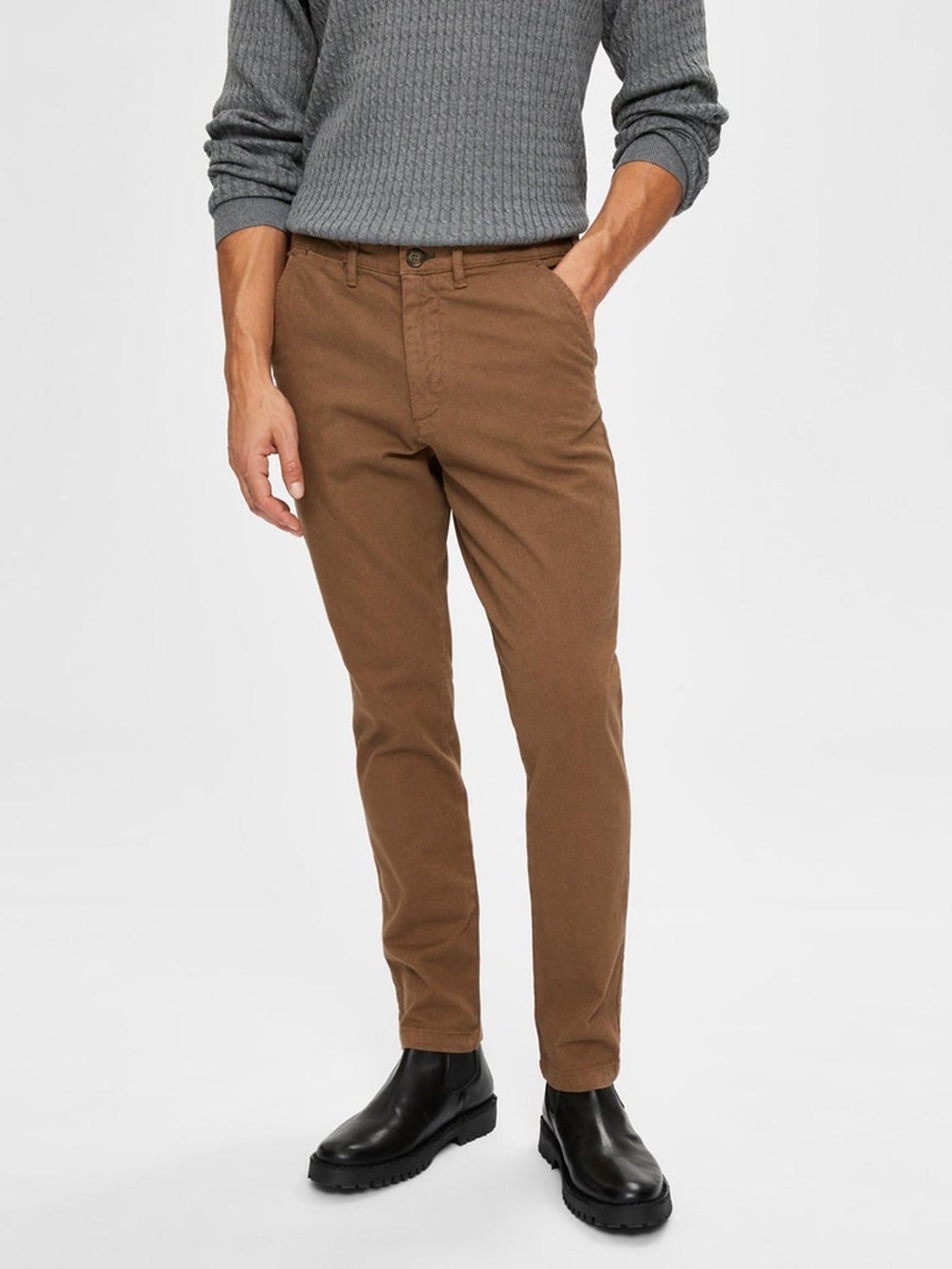 Miles Flex Structure - Otter (slim) - Selected Homme - Brown