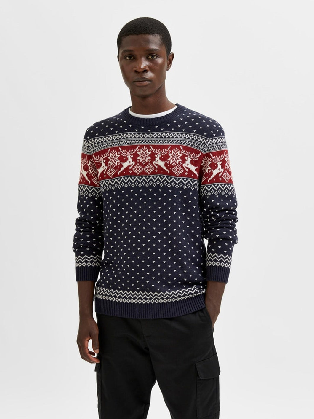 Deer Knit Crew Neck - Maritime Blue - Selected Homme - Blue