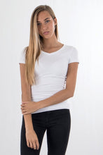 Load image into Gallery viewer, Slim Vneck basic T-shirt - White - TeeShoppen - White 2
