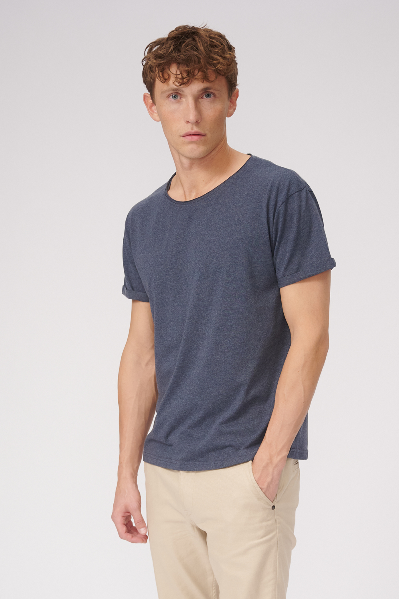 Raw Neck T-shirt - Mottled Blue - TeeShoppen - Blue 3