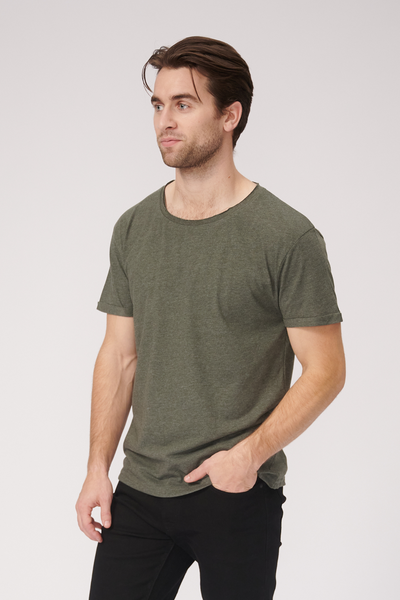 Raw Neck T-shirt - Mottled Green - TeeShoppen - Green 3