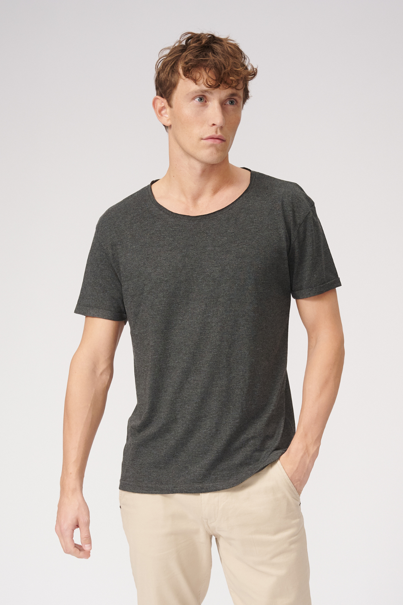 Raw Neck T-shirt - Dark Gray - TeeShoppen - Grey