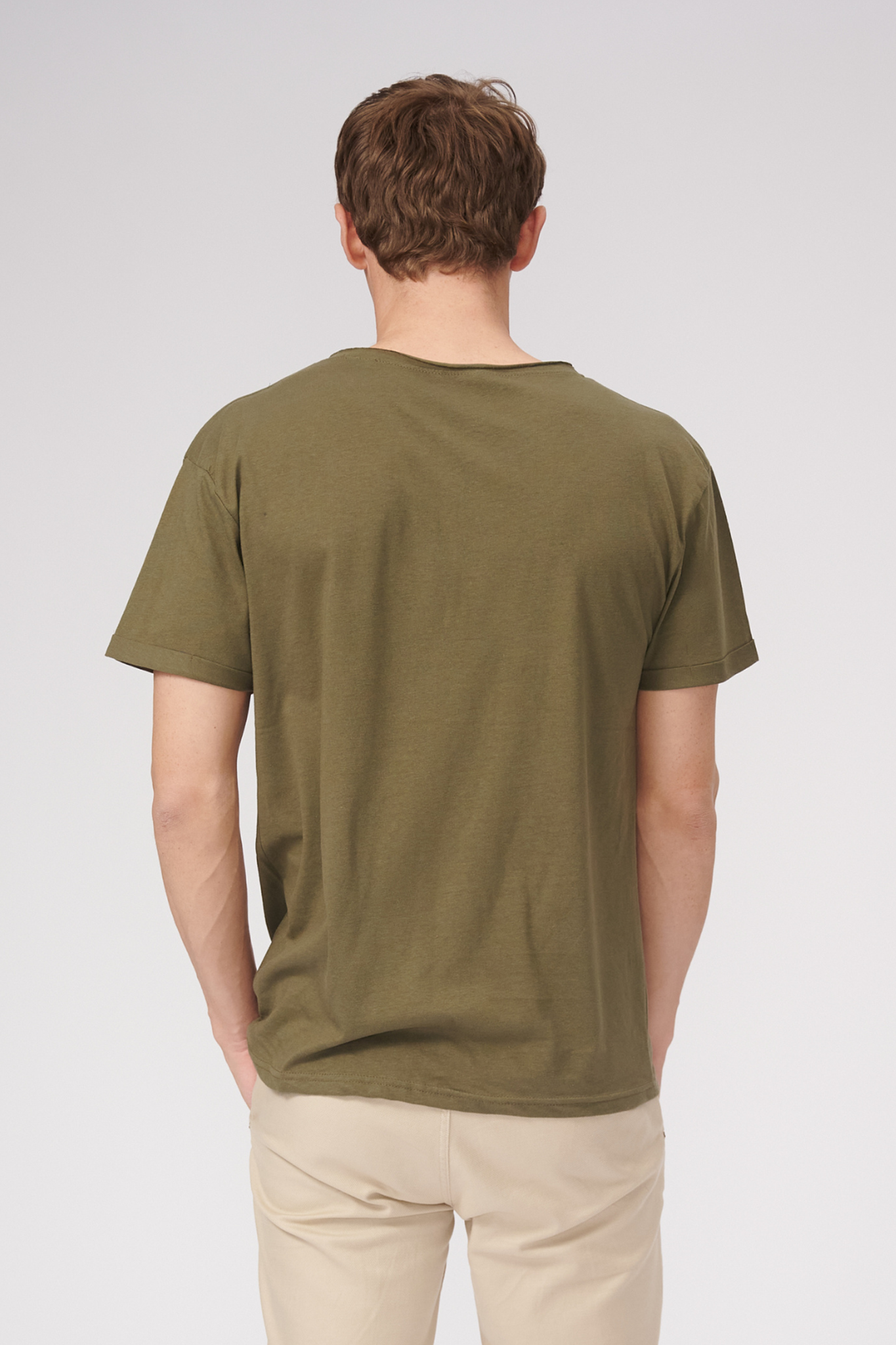 Raw Neck T-shirt - Olive Green - TeeShoppen - Green 2