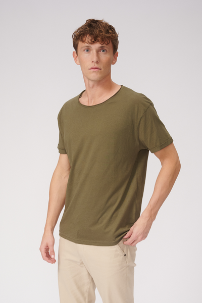 Raw Neck T-shirt - Olive Green - TeeShoppen - Green 3