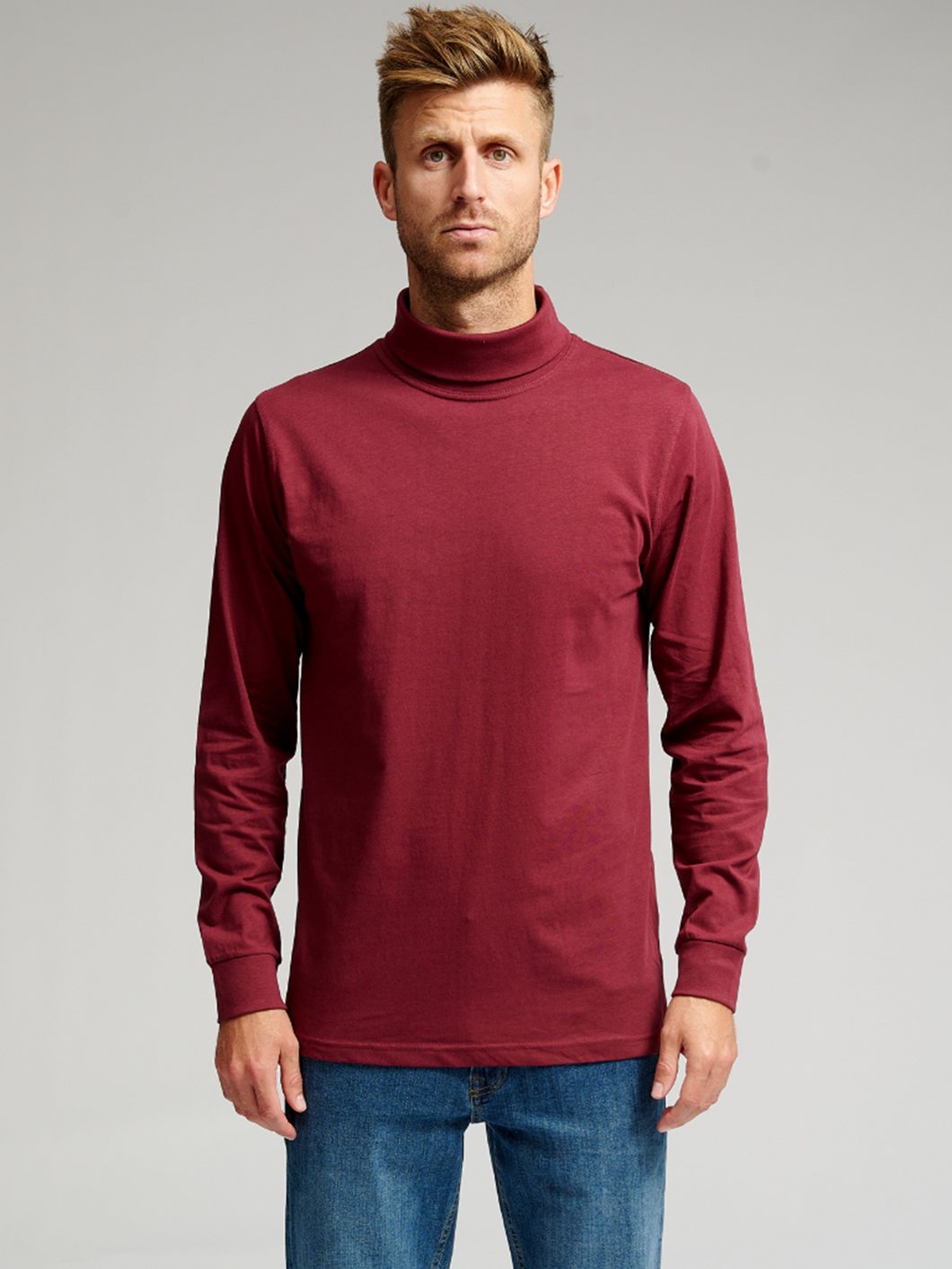 Roll collar sweater - Burgundy Red - TeeShoppen - Red