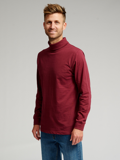 Roll collar sweater - Burgundy Red - TeeShoppen - Red 3