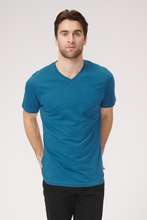 Load image into Gallery viewer, Basic Vneck t-shirt - Petroleum Blue - TeeShoppen - Blue
