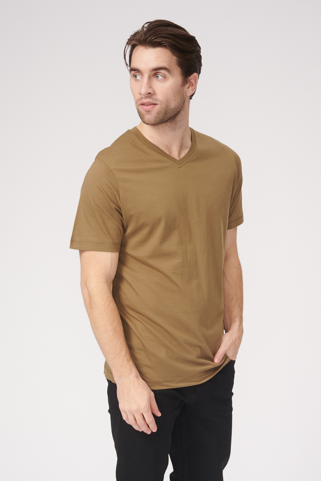 Basic Vneck t-shirt - Olive - TeeShoppen - Green 2