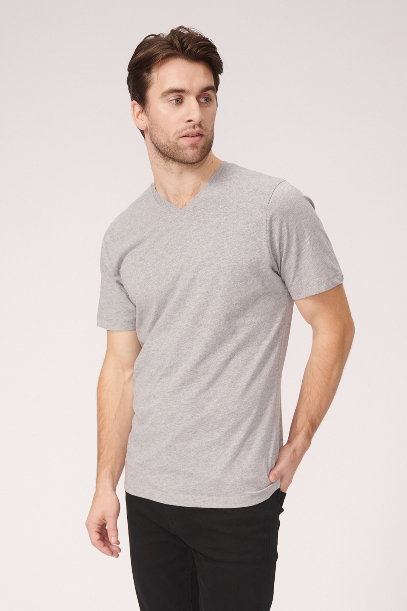 Basic Vneck t-shirt - Oxford Gray - TeeShoppen - Grey 3