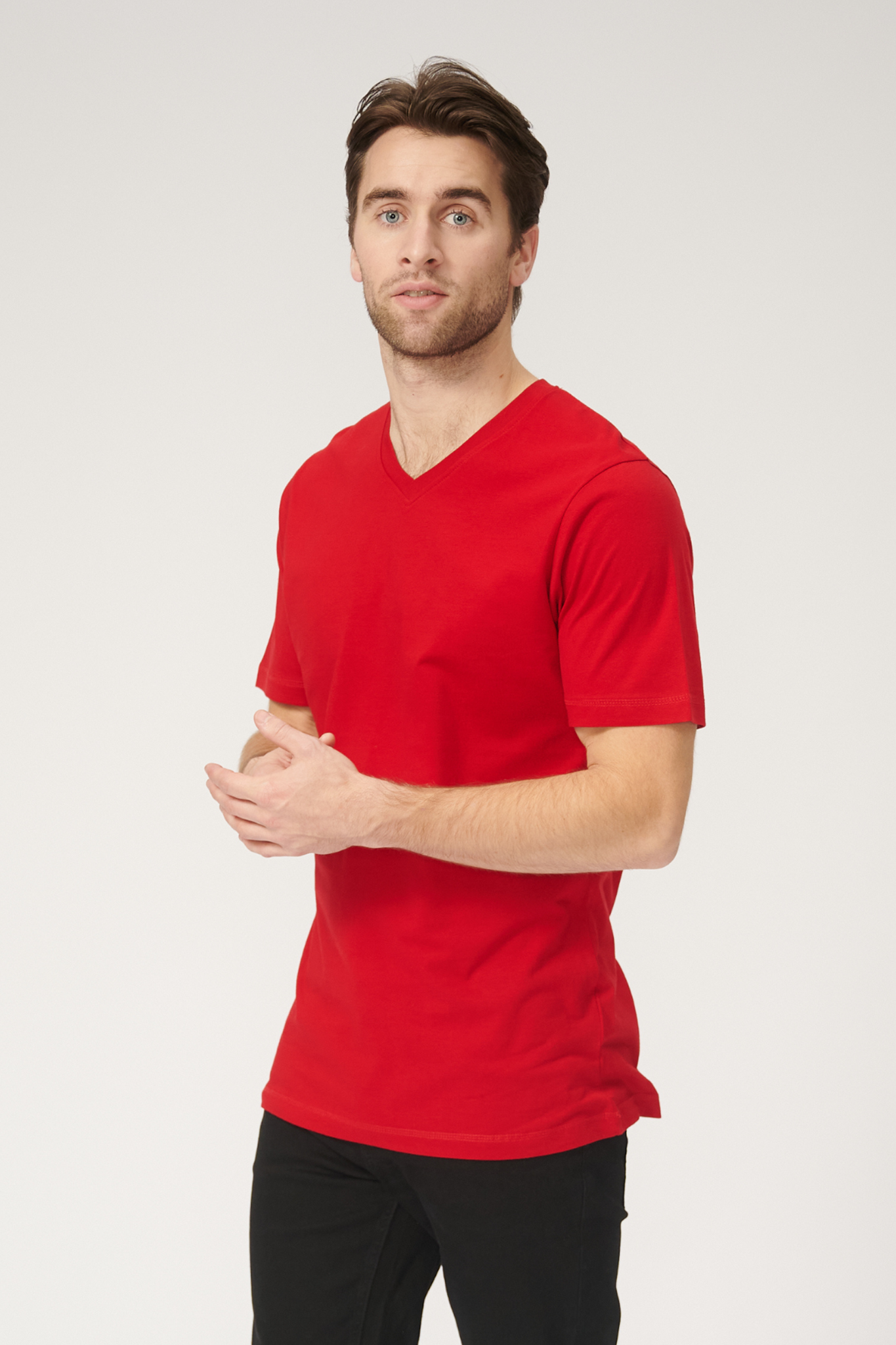 Basic Vneck t-shirt - Red - TeeShoppen - Red 3