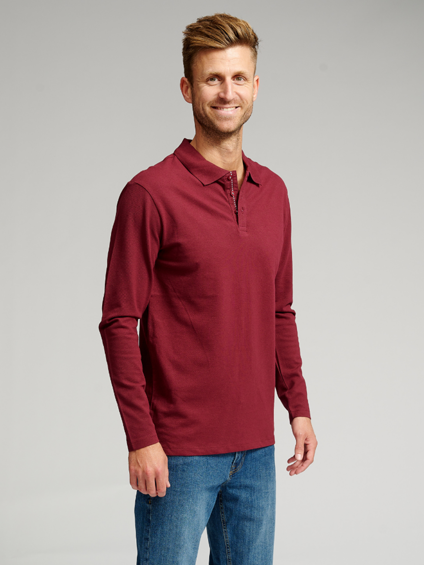 Muscle Long Sleeve Polo Shirt - Burgundy - TeeShoppen - Red 2