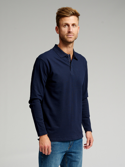 Muscle Long Sleeve Polo Shirt - Navy - TeeShoppen - Blue 2